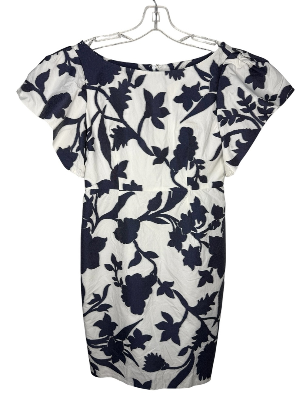 Milly Lillyflower Dress Navy White Floral Flutter Sleeve Sheath Size 8